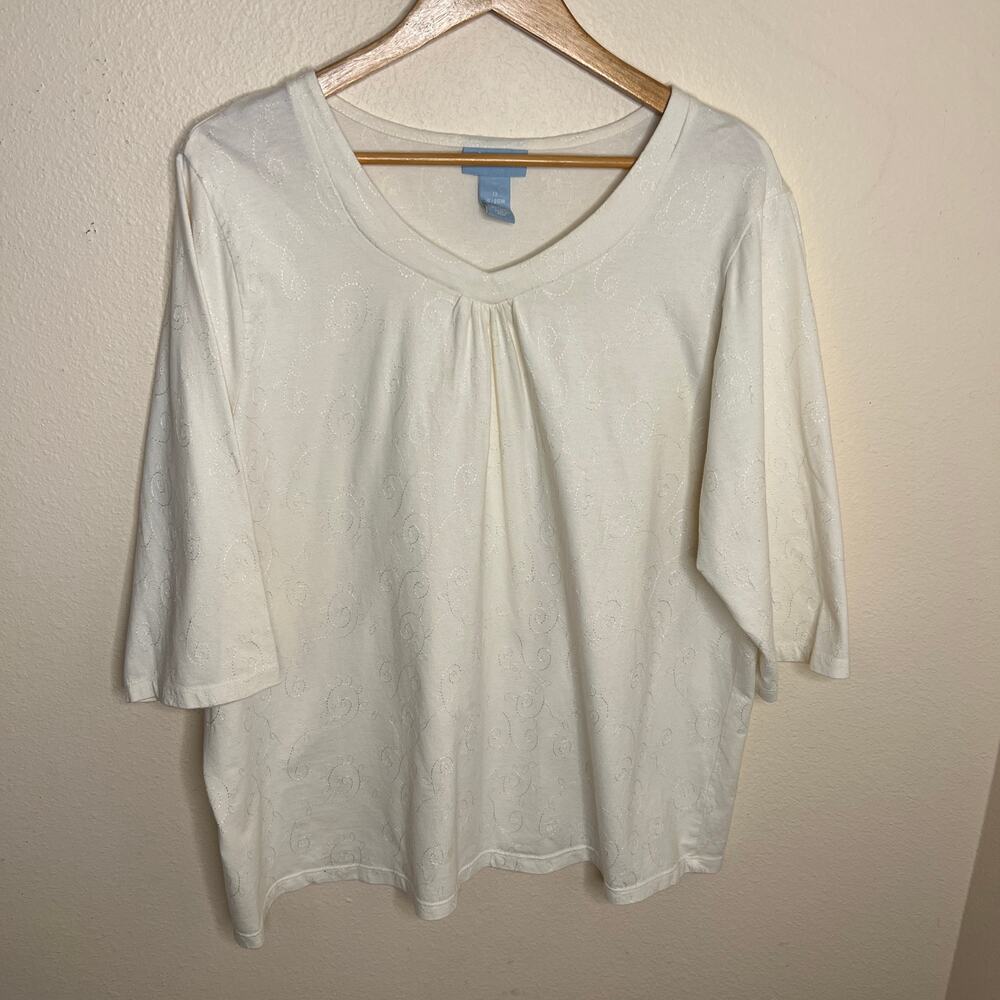 Liz & Me Cream Embroidered Tunic 1X
